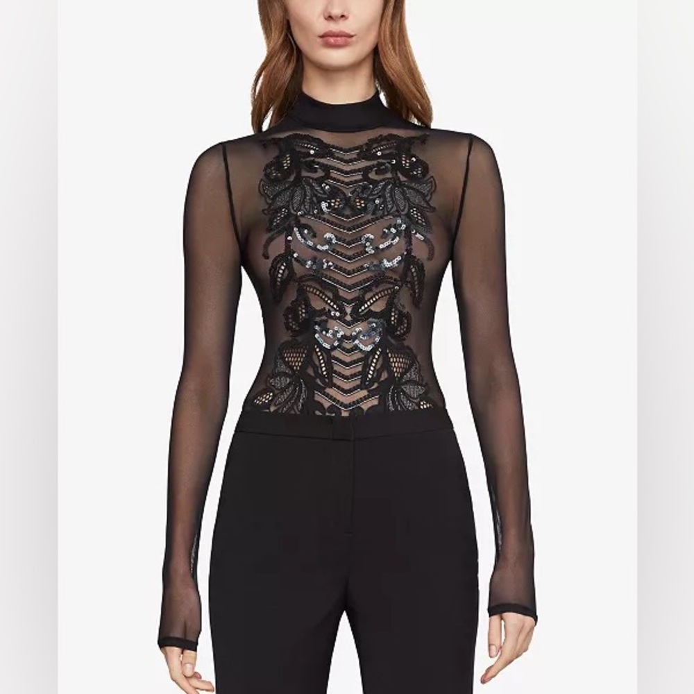 Mock-Neck Sequin Bodysuit